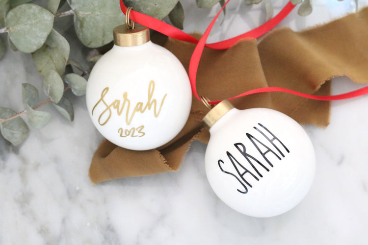 custom round porcelain christmas ornament | personalized