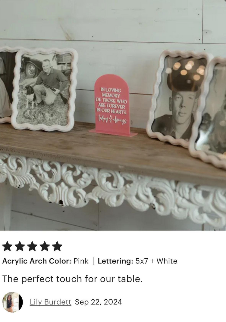 acrylic arch memory sign | acrylic wedding sign | wedding decor | arched | wedding reception | acrylic | in loving memory | memorial