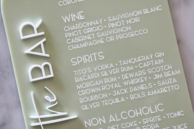 acrylic arch bar sign | acrylic wedding sign | wedding decor | arched | signature drinks | reception | acrylic | bar table | drinks|bar sign