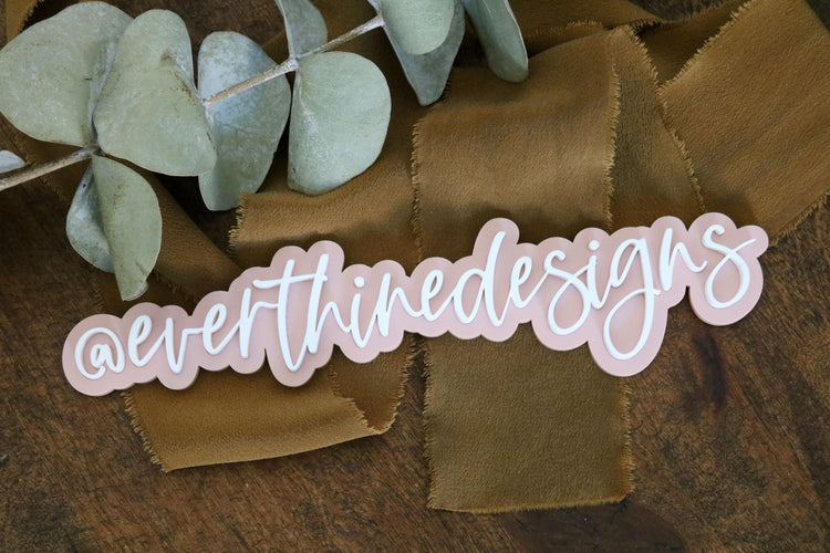 acrylic 3D social media watermark business sign | small business sign | let's connect | username | handle logo | branding | follow us