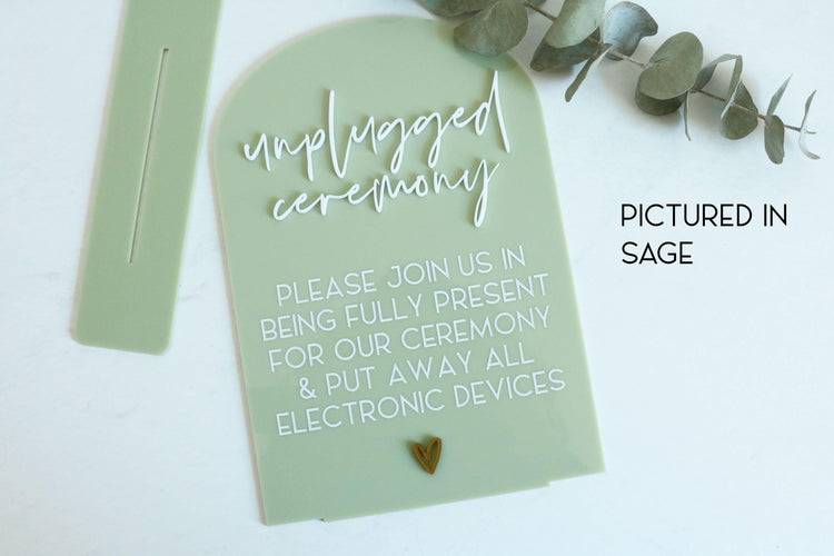 acrylic arch unplugged ceremony sign | electronics sign | arched | acrylic wedding sign | wedding decor | ceremony | acrylic | no phones