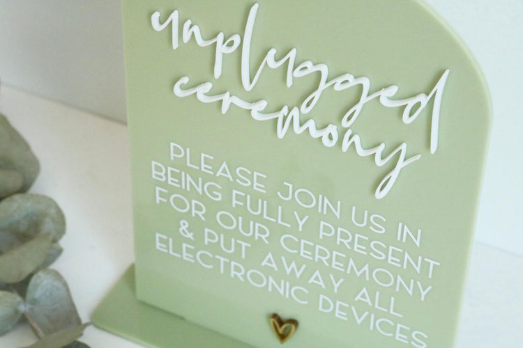 acrylic arch unplugged ceremony sign | electronics sign | arched | acrylic wedding sign | wedding decor | ceremony | acrylic | no phones