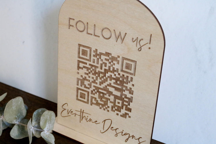 wood social media QR code business sign | follow us | small business sign | let's connect | instagram | tiktok | branding | touchless