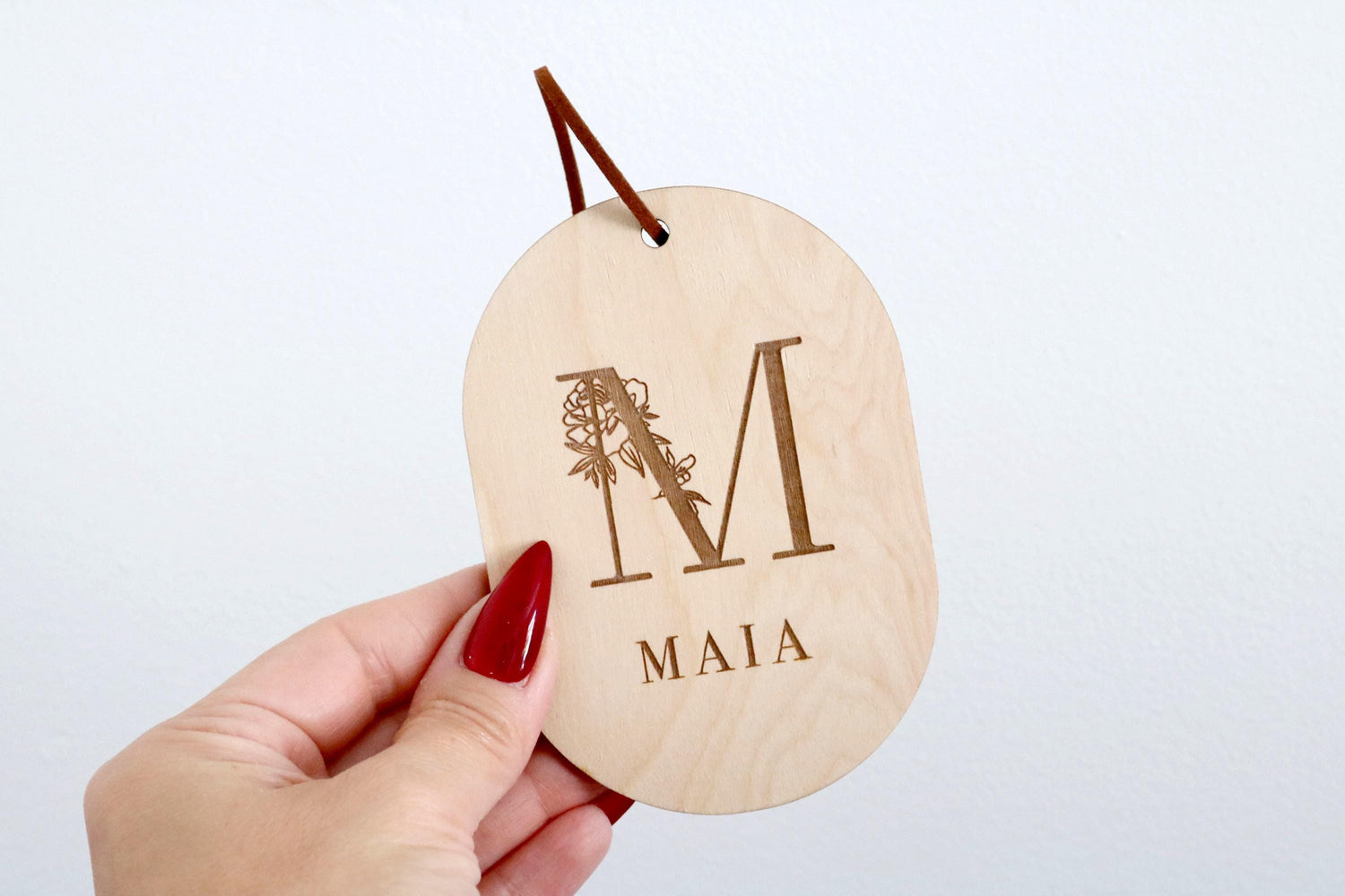 custom floral monogram wood christmas ornament | personalized | new baby ornament | gift tag | christmas gift | engraved | name tag | wood