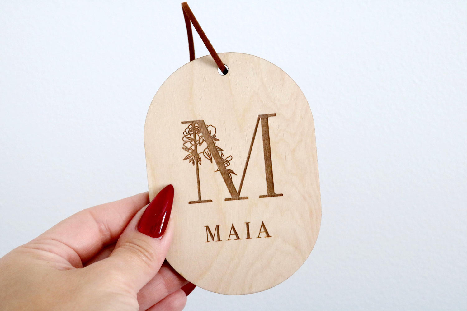 custom floral monogram wood christmas ornament | personalized | new baby ornament | gift tag | christmas gift | engraved | name tag | wood