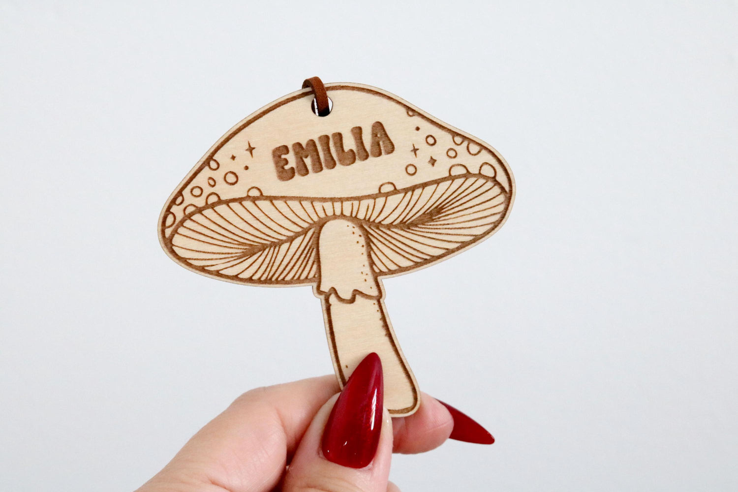 custom retro mushroom wood christmas ornament | personalized | shroom | gift tag | christmas gift | engraved | name | stocking stuffer