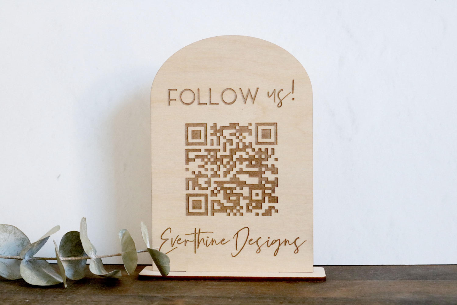 wood social media QR code business sign | follow us | small business sign | let's connect | instagram | tiktok | branding | touchless