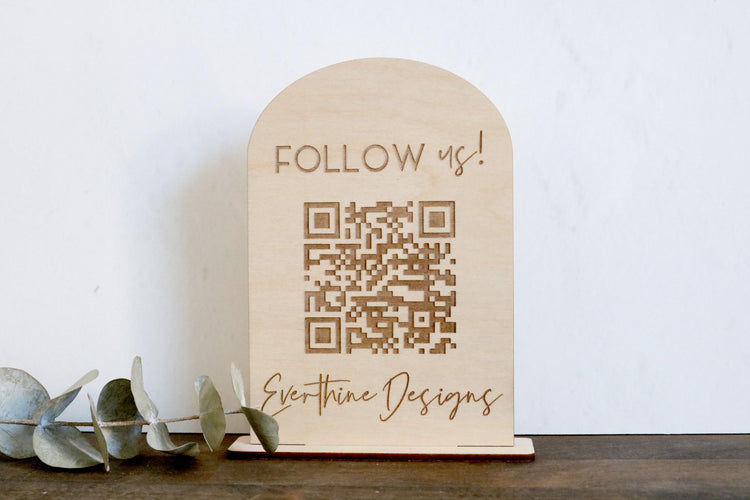 wood social media QR code business sign | follow us | small business sign | let's connect | instagram | tiktok | branding | touchless