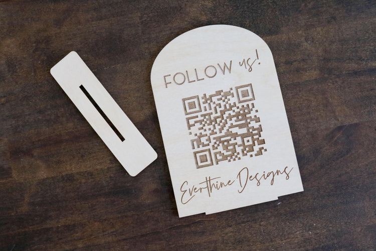 wood social media QR code business sign | follow us | small business sign | let's connect | instagram | tiktok | branding | touchless