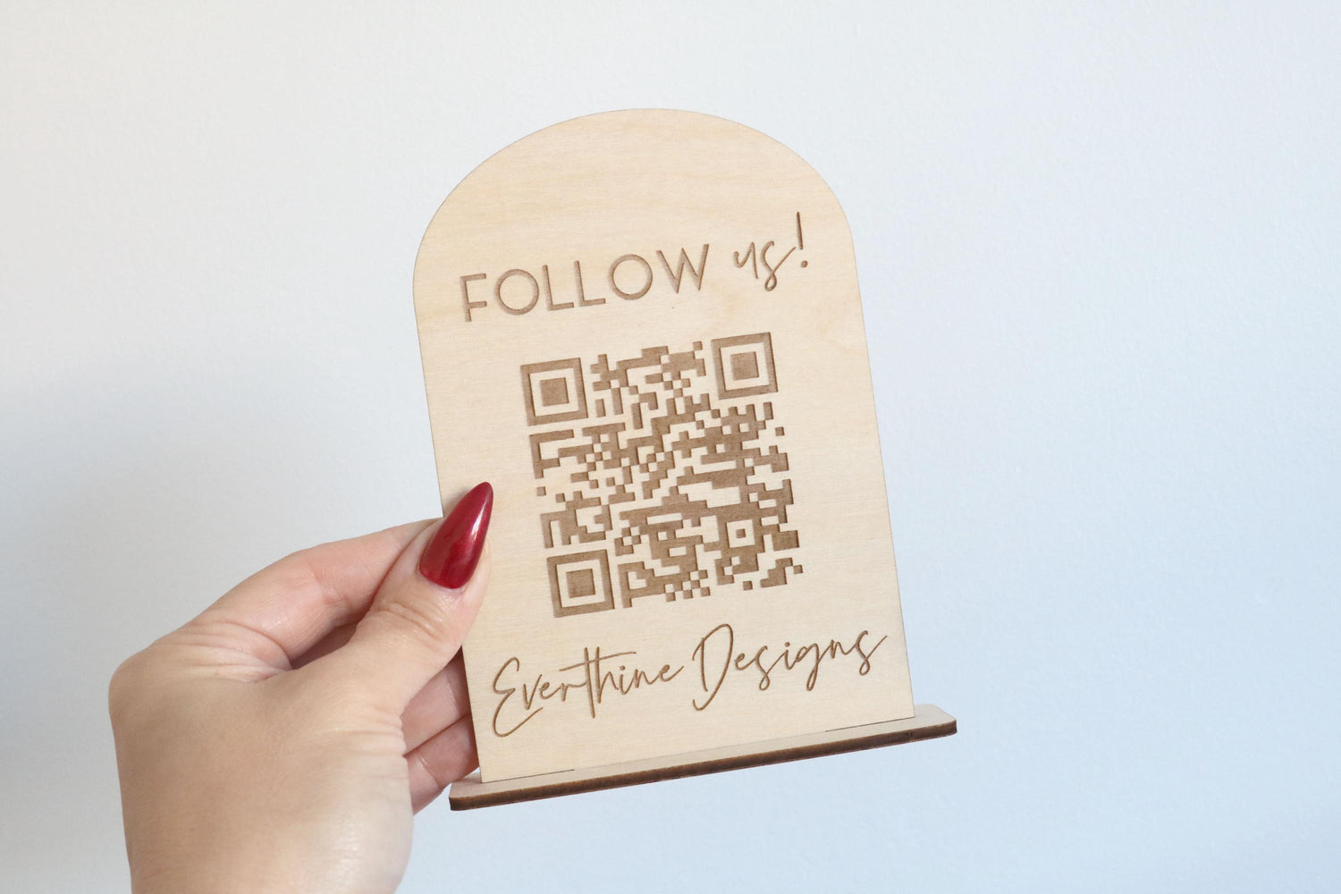 wood social media QR code business sign | follow us | small business sign | let's connect | instagram | tiktok | branding | touchless