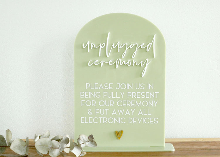 acrylic arch unplugged ceremony sign | electronics sign | arched | acrylic wedding sign | wedding decor | ceremony | acrylic | no phones