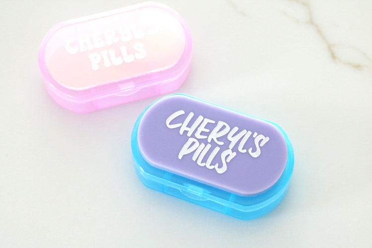 custom mini pill box | stash jar | pill organizer | medicine cabinet | purse | vitamin | container | compartment | travel case | small