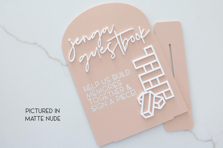 acrylic arch jenga guestbook sign | block guestbook sign | arched | acrylic wedding sign | wedding decor | reception | acrylic | guestbook