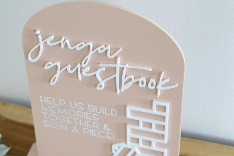 acrylic arch jenga guestbook sign | block guestbook sign | arched | acrylic wedding sign | wedding decor | reception | acrylic | guestbook