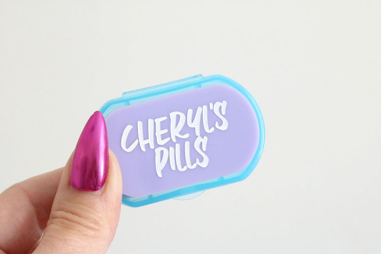custom mini pill box | stash jar | pill organizer | medicine cabinet | purse | vitamin | container | compartment | travel case | small