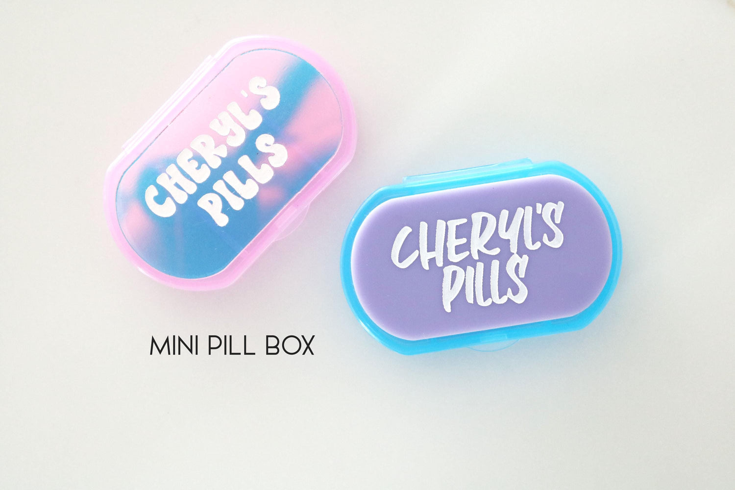custom mini pill box | stash jar | pill organizer | medicine cabinet | purse | vitamin | container | compartment | travel case | small
