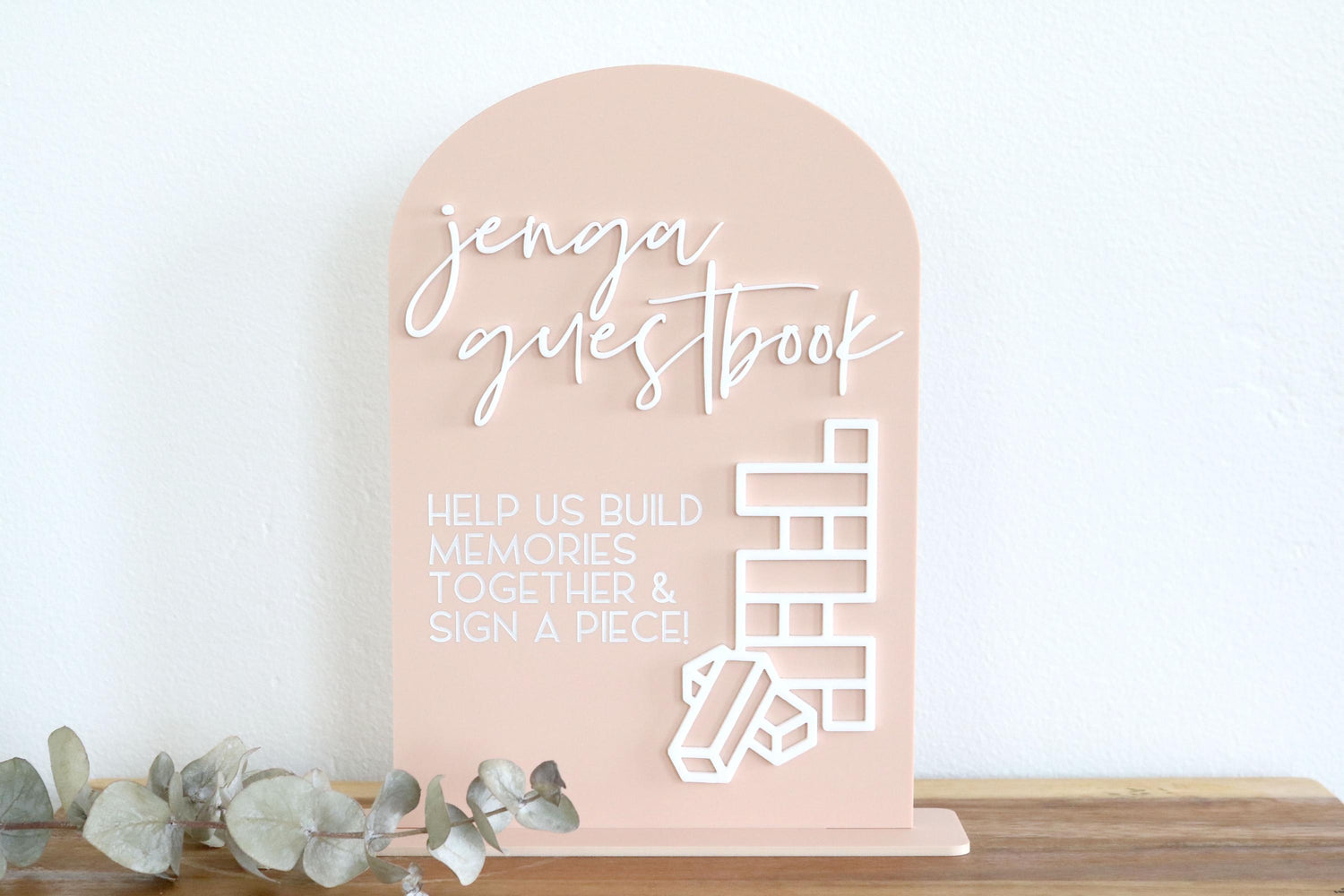 acrylic arch jenga guestbook sign | block guestbook sign | arched | acrylic wedding sign | wedding decor | reception | acrylic | guestbook
