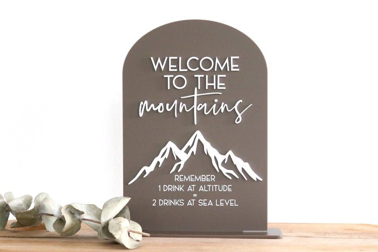 acrylic arch welcome to the mountains sign | altitude | bar sign | mountain wedding | acrylic wedding sign | wedding decor | reception