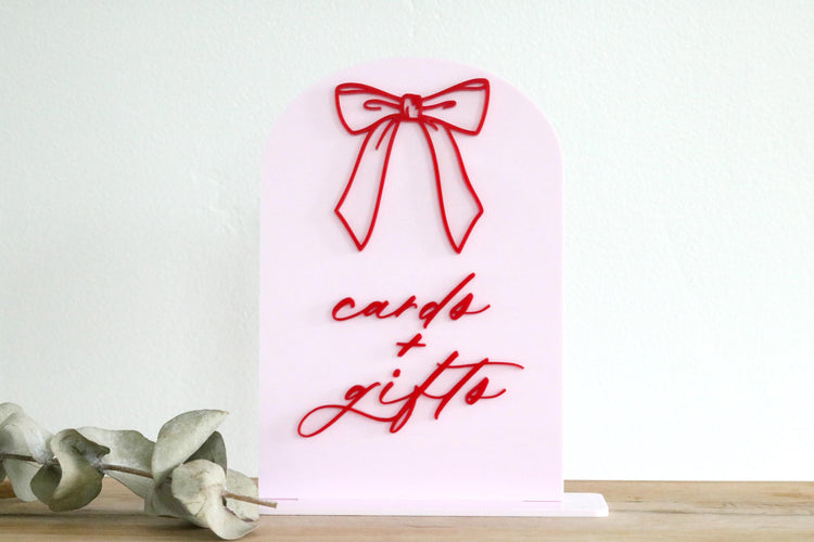 acrylic arch cards and gifts bow sign | coquette | wedding sign | wedding decor | wedding reception | gift card table | baby shower | bridal