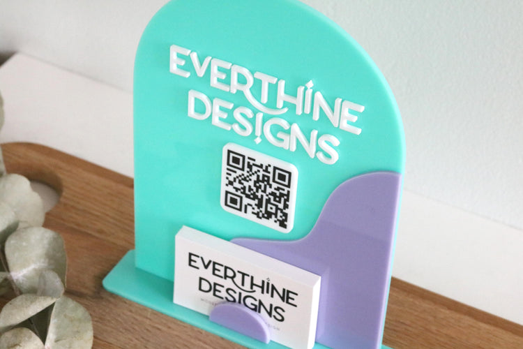 acrylic double arch social media QR code business sign | small business sign | connect | business card holder | logo | market | touchless