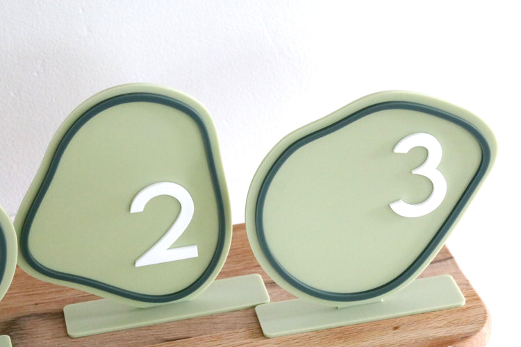 acrylic abstract table number signs | acrylic wedding sign | wedding decor | wavy | organic | freeform | unique table number | modern