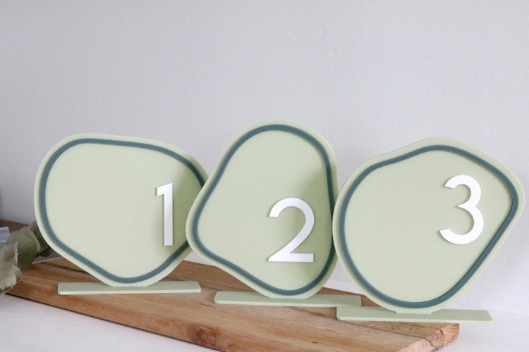 acrylic abstract table number signs | acrylic wedding sign | wedding decor | wavy | organic | freeform | unique table number | modern