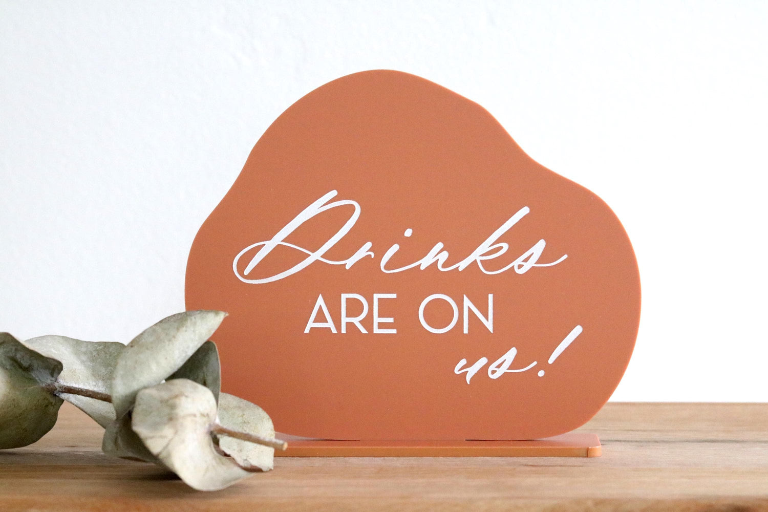 acrylic abstract drinks are on us sign | bar sign | organic | wavy | freeform | wedding sign | decor | signature drinks | reception