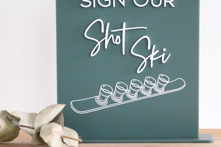 acrylic arch sign our shotski sign | bar sign | mountain wedding | shot ski | arched | acrylic wedding sign | wedding decor | reception