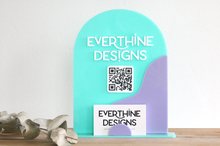 acrylic double arch social media QR code business sign | small business sign | connect | business card holder | logo | market | touchless