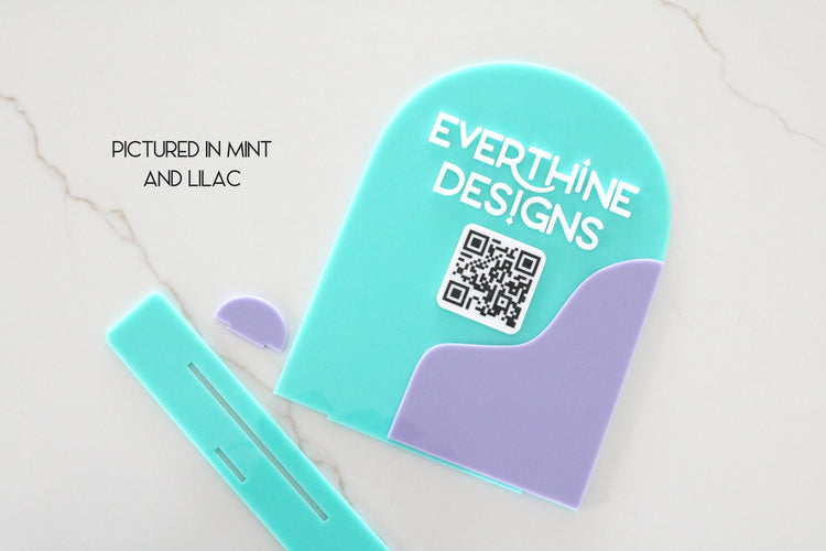 acrylic double arch social media QR code business sign | small business sign | connect | business card holder | logo | market | touchless
