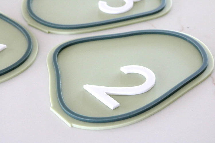 acrylic abstract table number signs | acrylic wedding sign | wedding decor | wavy | organic | freeform | unique table number | modern