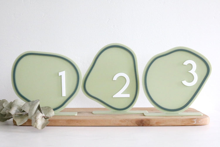 acrylic abstract table number signs | acrylic wedding sign | wedding decor | wavy | organic | freeform | unique table number | modern