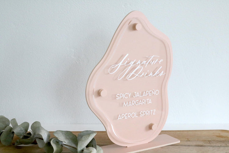 acrylic abstract signature drinks sign | organic | freeform | wavy | bar sign | wedding | acrylic wedding sign | wedding decor | reception