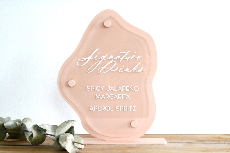 acrylic abstract signature drinks sign | organic | freeform | wavy | bar sign | wedding | acrylic wedding sign | wedding decor | reception