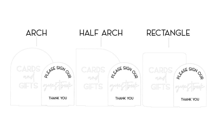 acrylic arch duo cards and gifts guestbook sign | double acrylic wedding sign | wedding decor | wedding reception | table | please sign our
