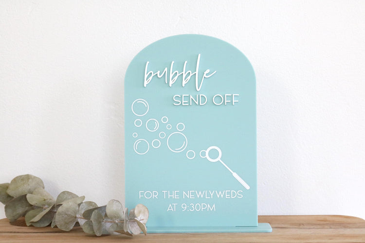 acrylic arch bubble send off sign | bubble sign | newlyweds | ceremony | wedding sign | wedding decor | wedding reception | acrylic