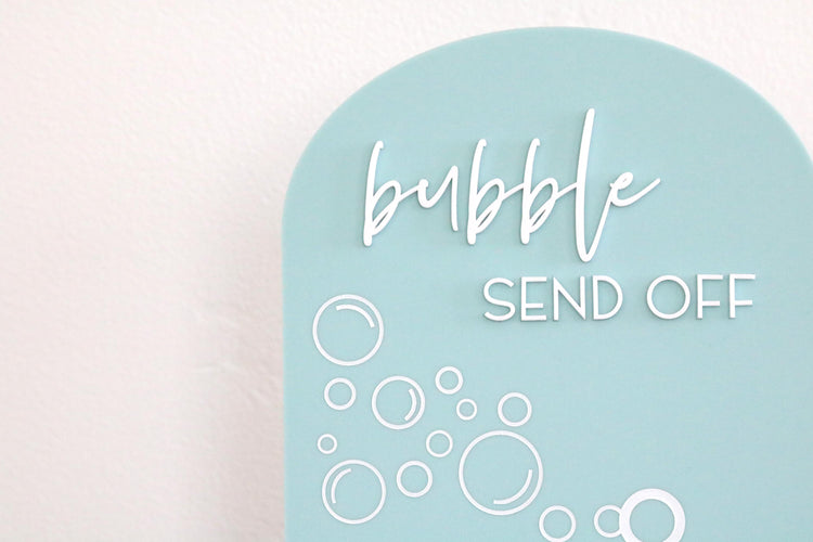 acrylic arch bubble send off sign | bubble sign | newlyweds | ceremony | wedding sign | wedding decor | wedding reception | acrylic