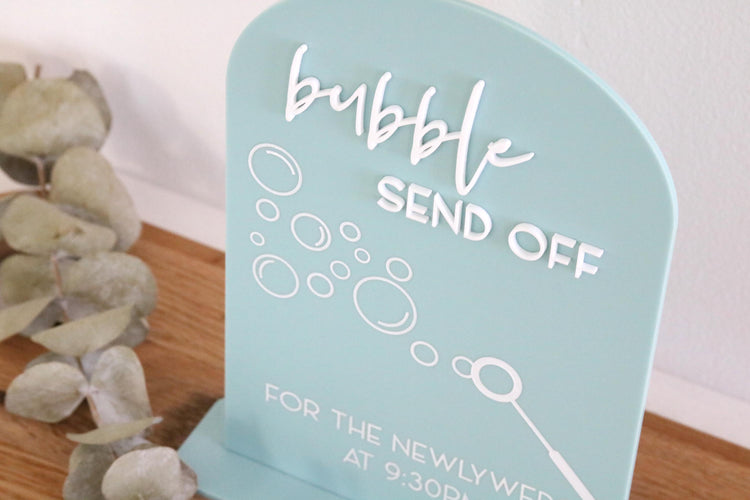 acrylic arch bubble send off sign | bubble sign | newlyweds | ceremony | wedding sign | wedding decor | wedding reception | acrylic