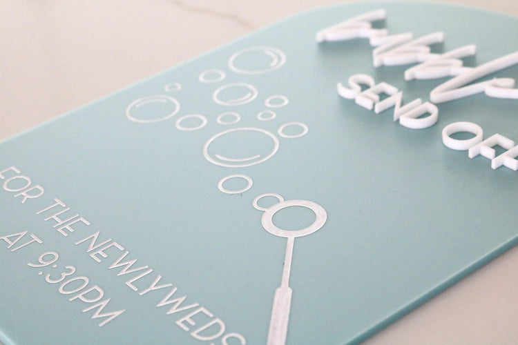 acrylic arch bubble send off sign | bubble sign | newlyweds | ceremony | wedding sign | wedding decor | wedding reception | acrylic