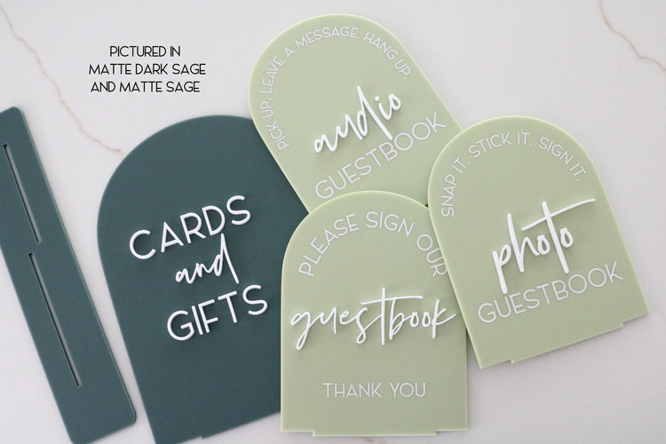 acrylic arch duo cards and gifts guestbook sign | double acrylic wedding sign | wedding decor | wedding reception | table | please sign our