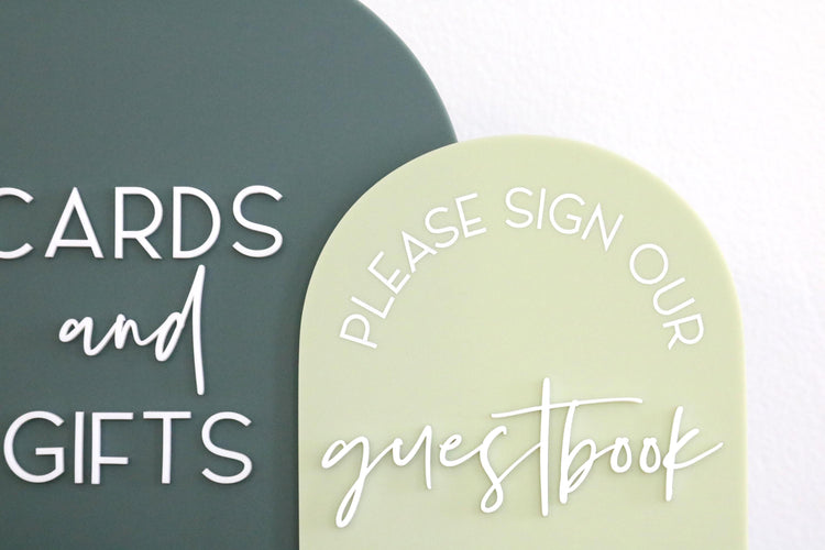 acrylic arch duo cards and gifts guestbook sign | double acrylic wedding sign | wedding decor | wedding reception | table | please sign our