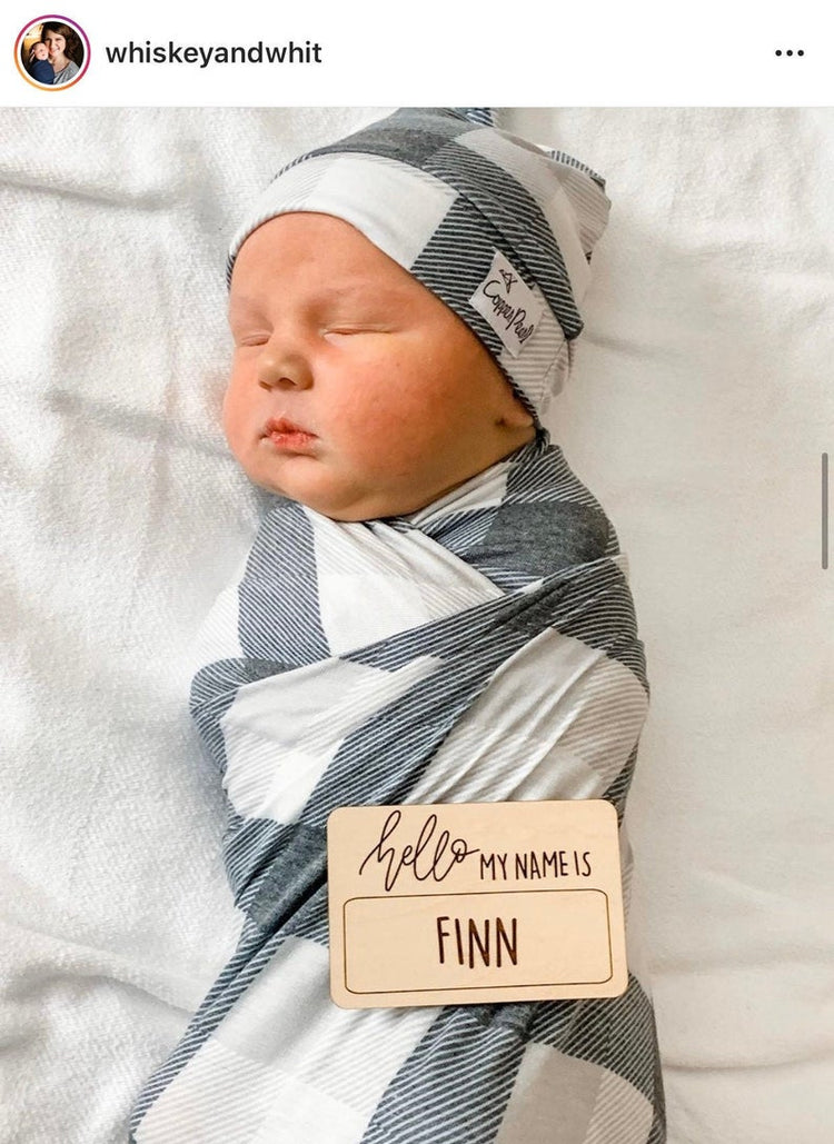 custom hand lettered 'hello my name is' wood sign