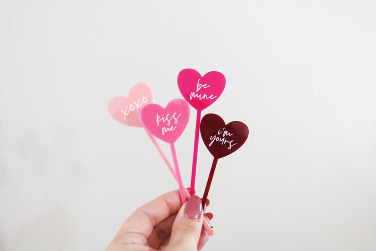 valentines day conversation heart drink stir sticks | set of 4