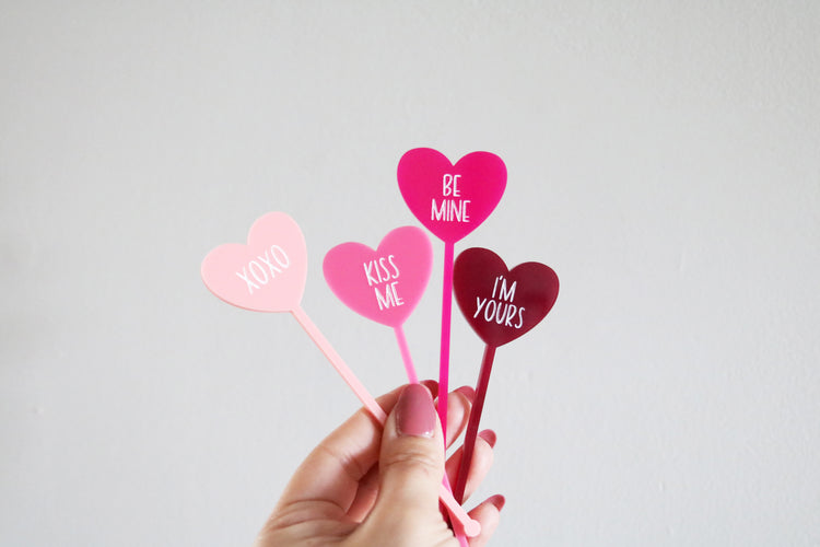 valentines day conversation heart drink stir sticks | set of 4