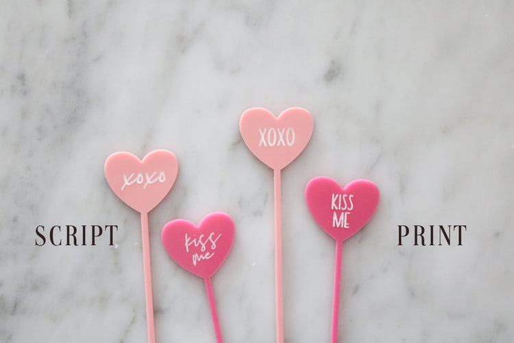 valentines day conversation heart drink stir sticks | set of 4