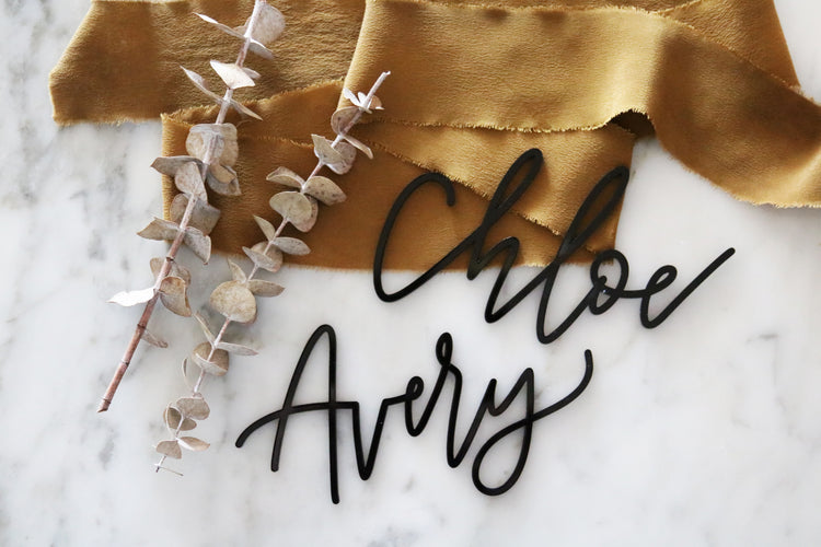 custom hand lettered calligraphy place setting name | acrylic or wood