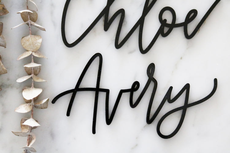 custom hand lettered calligraphy place setting name | acrylic or wood