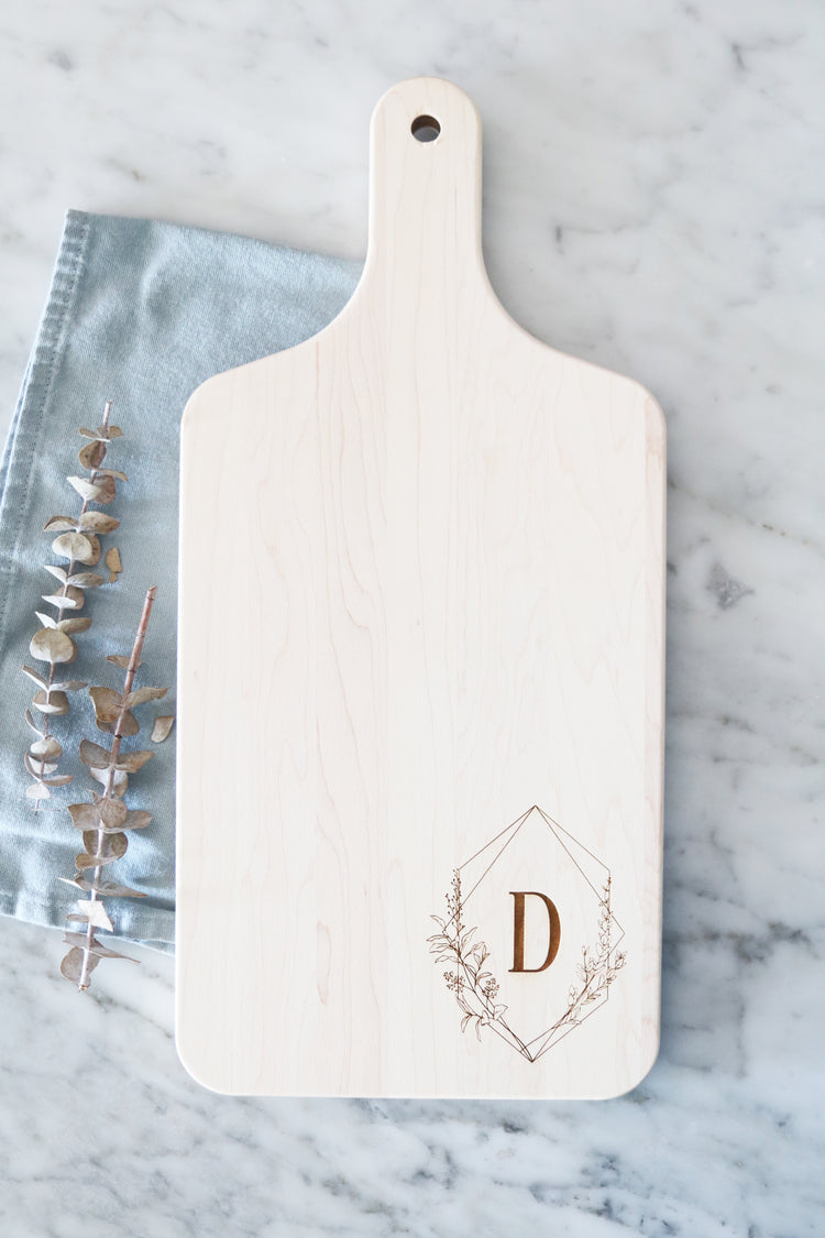 custom floral geometric frame wood board set | personalized