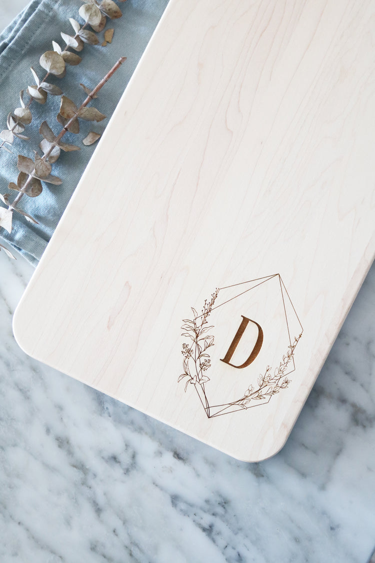 custom floral geometric frame wood board set | personalized