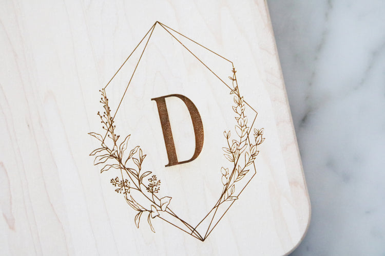 custom floral geometric frame wood board set | personalized
